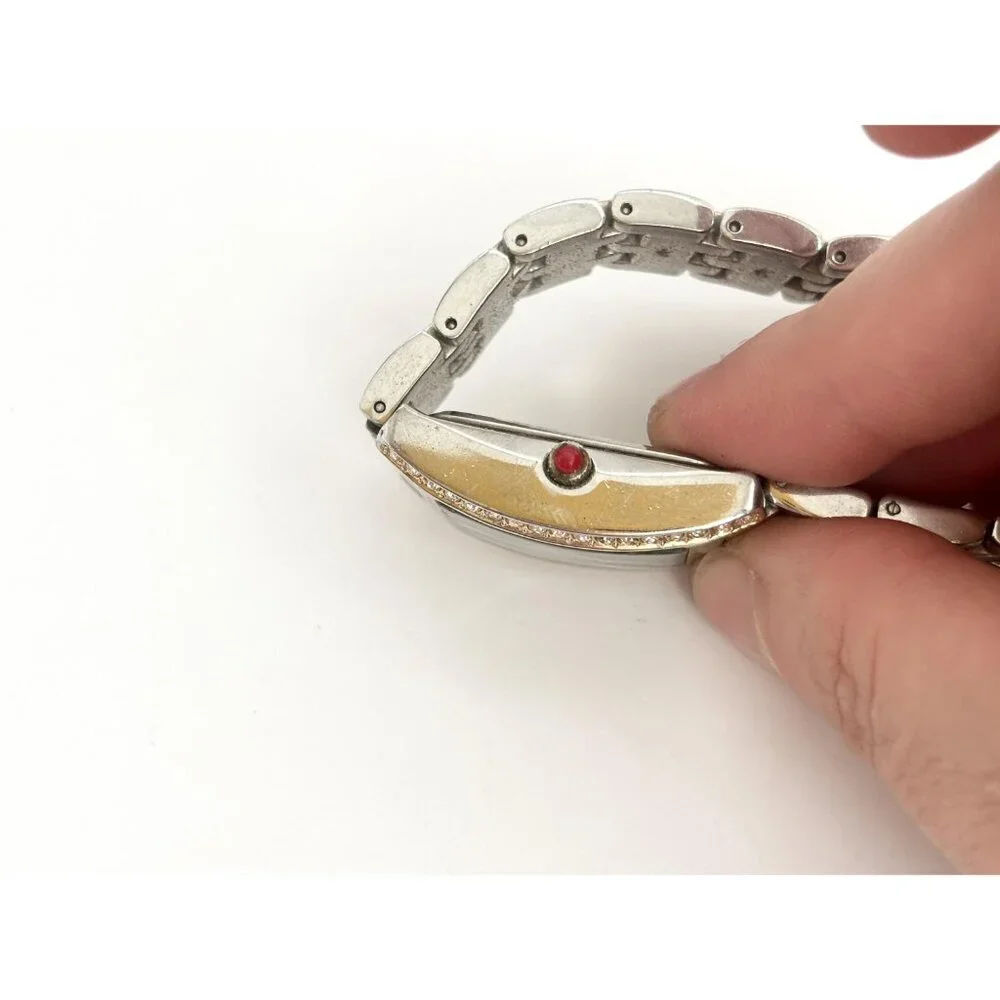 Liz Clairborne Silver T LIZ32SG Rhinestone Vintage Wristwatch - 22mm - WORKS!